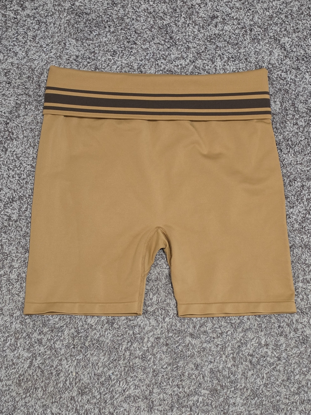 PINK Victoria's Secret Fold Over Tan Bike Shorts with Striped Waistband